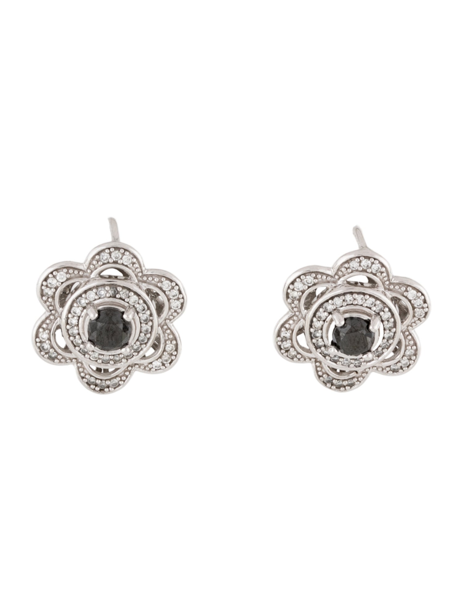 Earrings Stauer 10K 1.38ctw Diamond Flower Drop Earrings