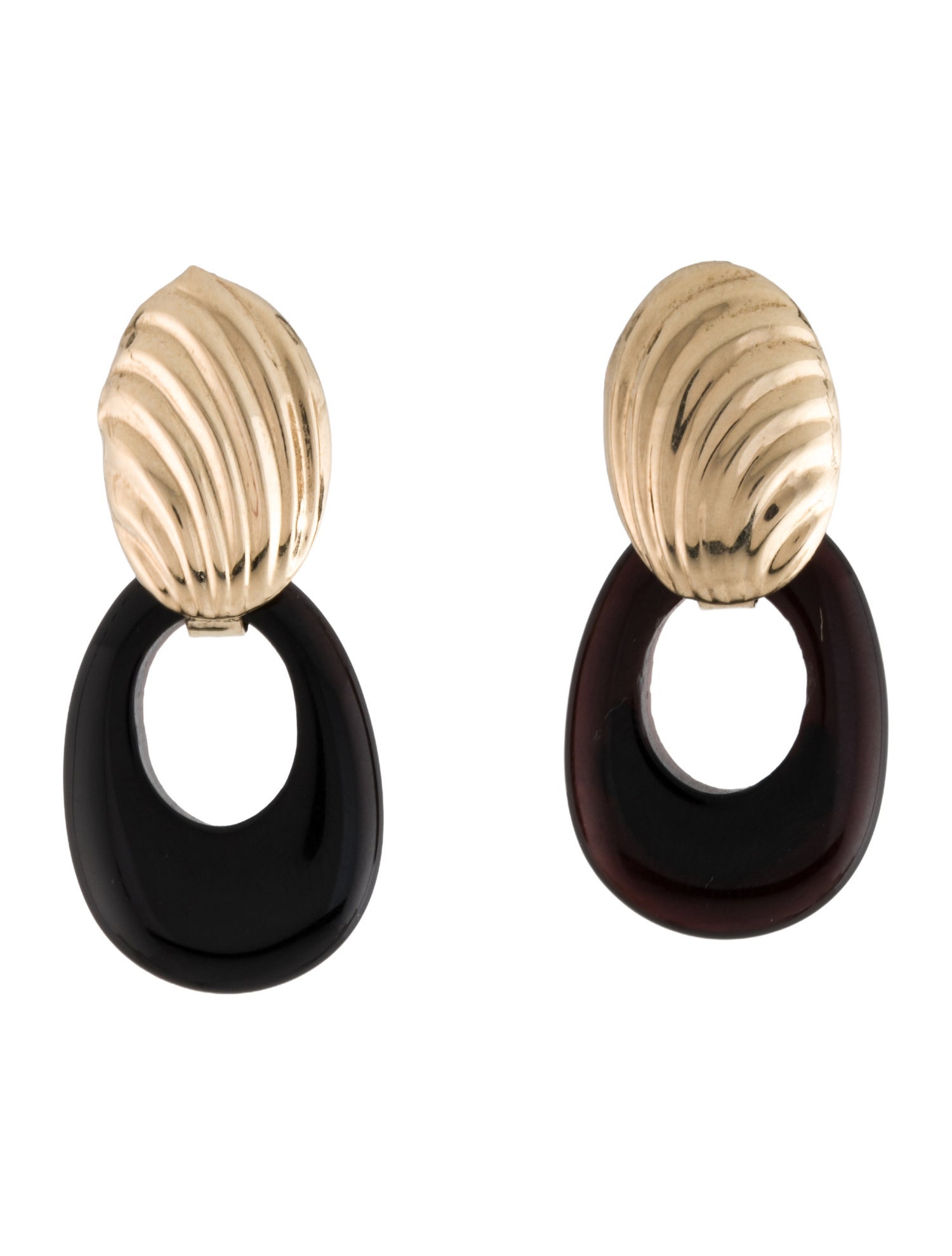 Earrings 14K Mother of Pearl & Onyx Convertible Drop