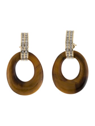 Earrings 14K Mother-of-Pearl, Tiger's Eye Quartz, & Diamond Interchangeable Earclips