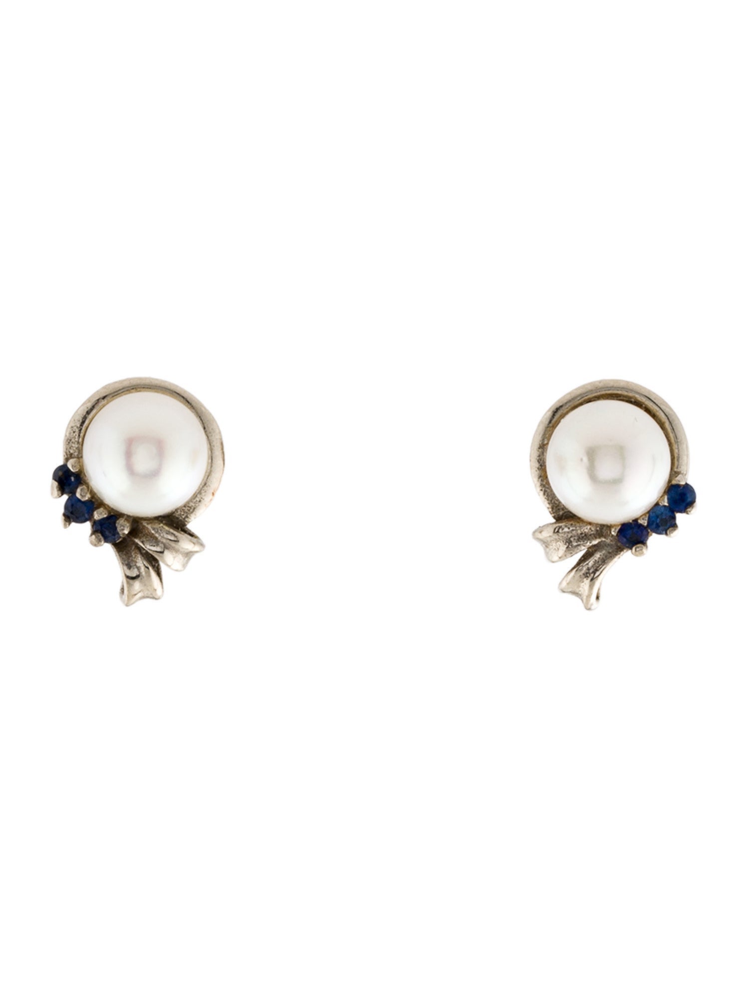 Earrings 14K Pearl & Sapphire Studs