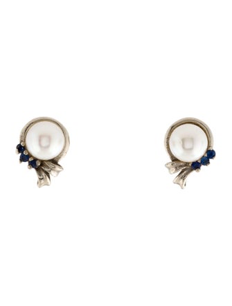 Earrings 14K Pearl & Sapphire Studs