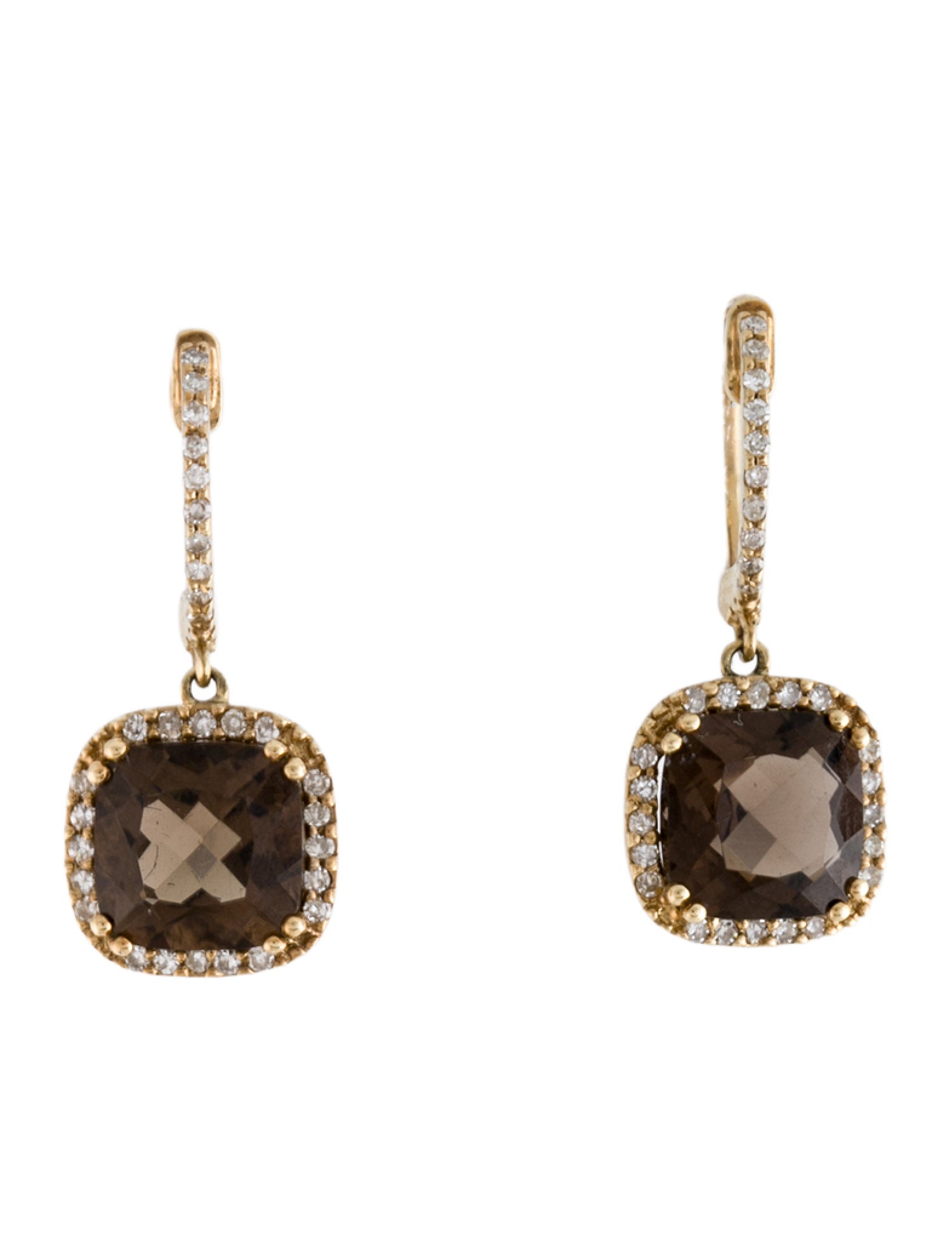 Earrings 14K 3.05ctw Smoky Quartz & Diamond Drop