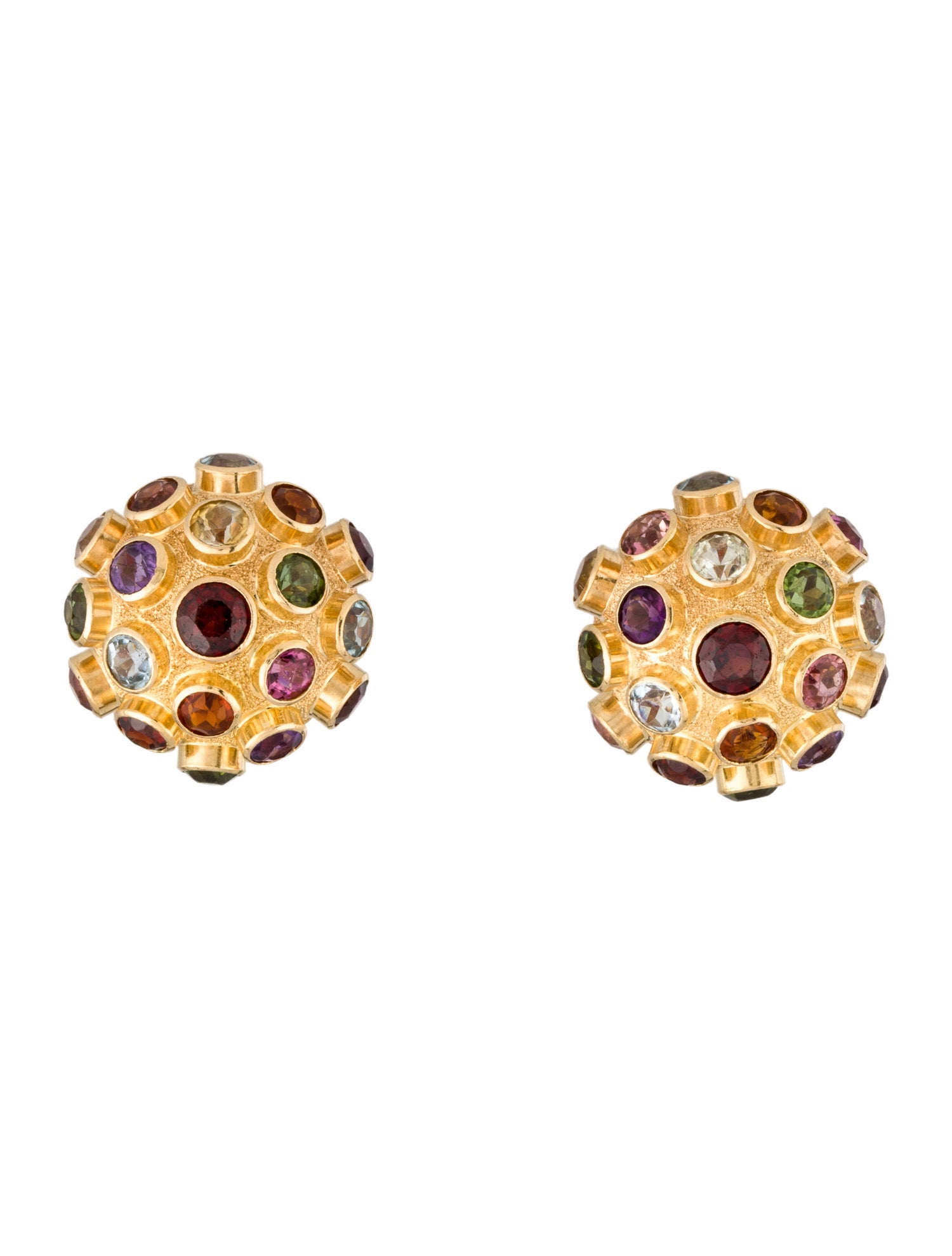Earrings 18K Multistone Round Clip On