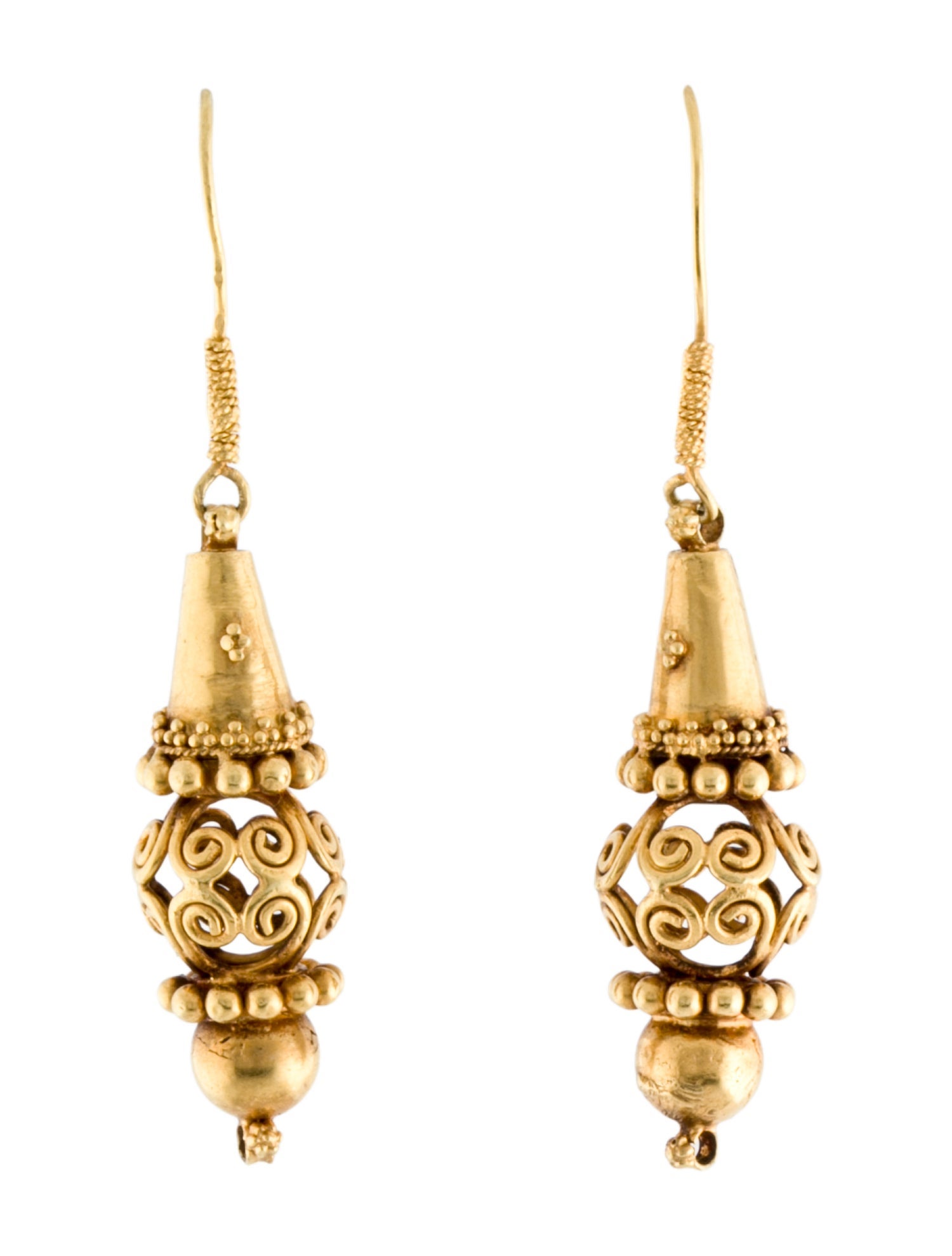 Earrings 14K Textured Filigree Drop Earrings