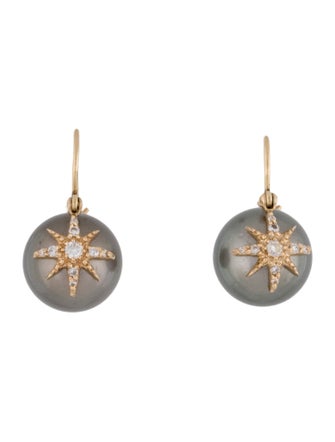 Earrings 14K Pearl & Diamond Star Drop Earrings
