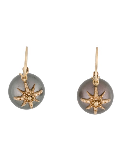 Earrings 14K Pearl & Diamond Star Drop Earrings