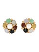 Earrings 14K Pearl, Jadeite & Onyx Flower Earclips