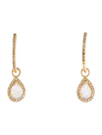 Earrings 14K Moonstone & Diamond Removable Hoop Drop Earrings