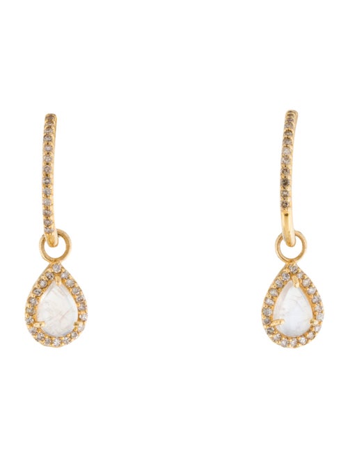 Earrings 14K Moonstone & Diamond Removable Hoop Drop Earrings