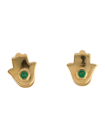 Earrings 14K Emerald Hamsa Stud Earrings