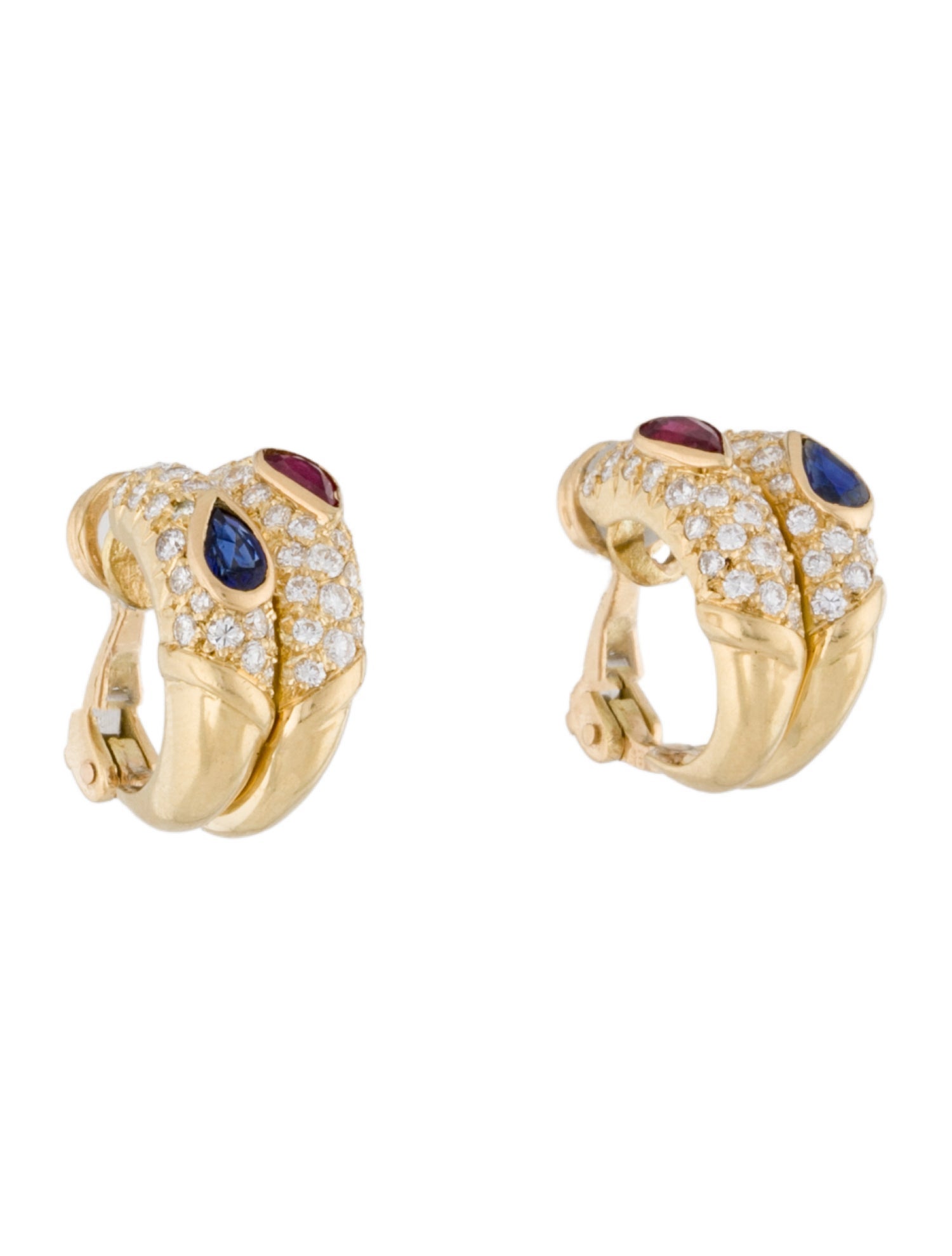Earrings 18K Diamond, Ruby & Sapphire Clip On