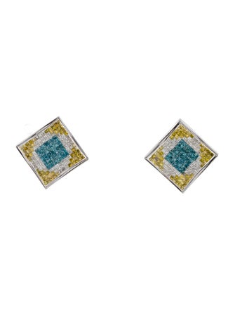 Earrings 14K 1.16ctw White, Blue, & Yellow Diamond Square Earrings