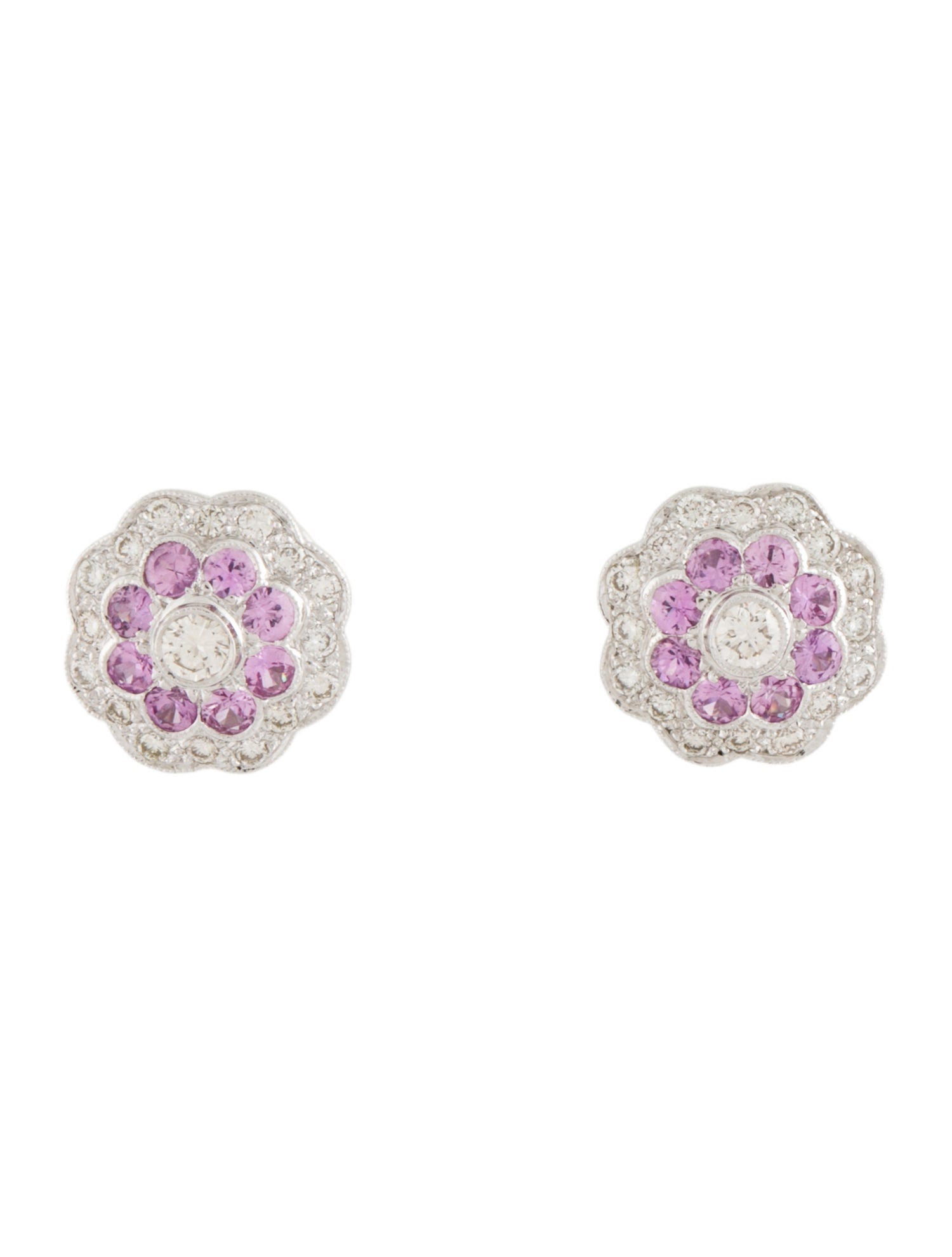 Earrings 18K Pink Sapphire & Diamond Stud Earrings