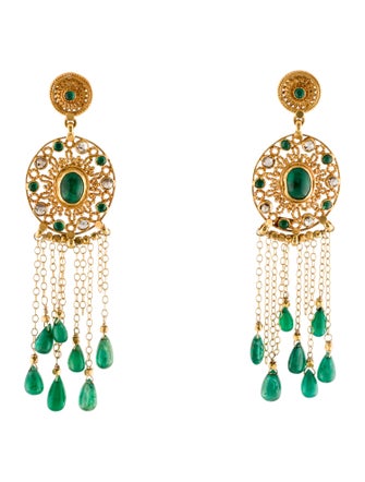 Earrings 22K Emerald & Diamond Chandelier Earrings