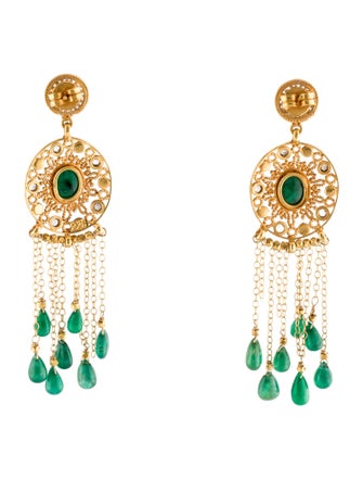 Earrings 22K Emerald & Diamond Chandelier Earrings