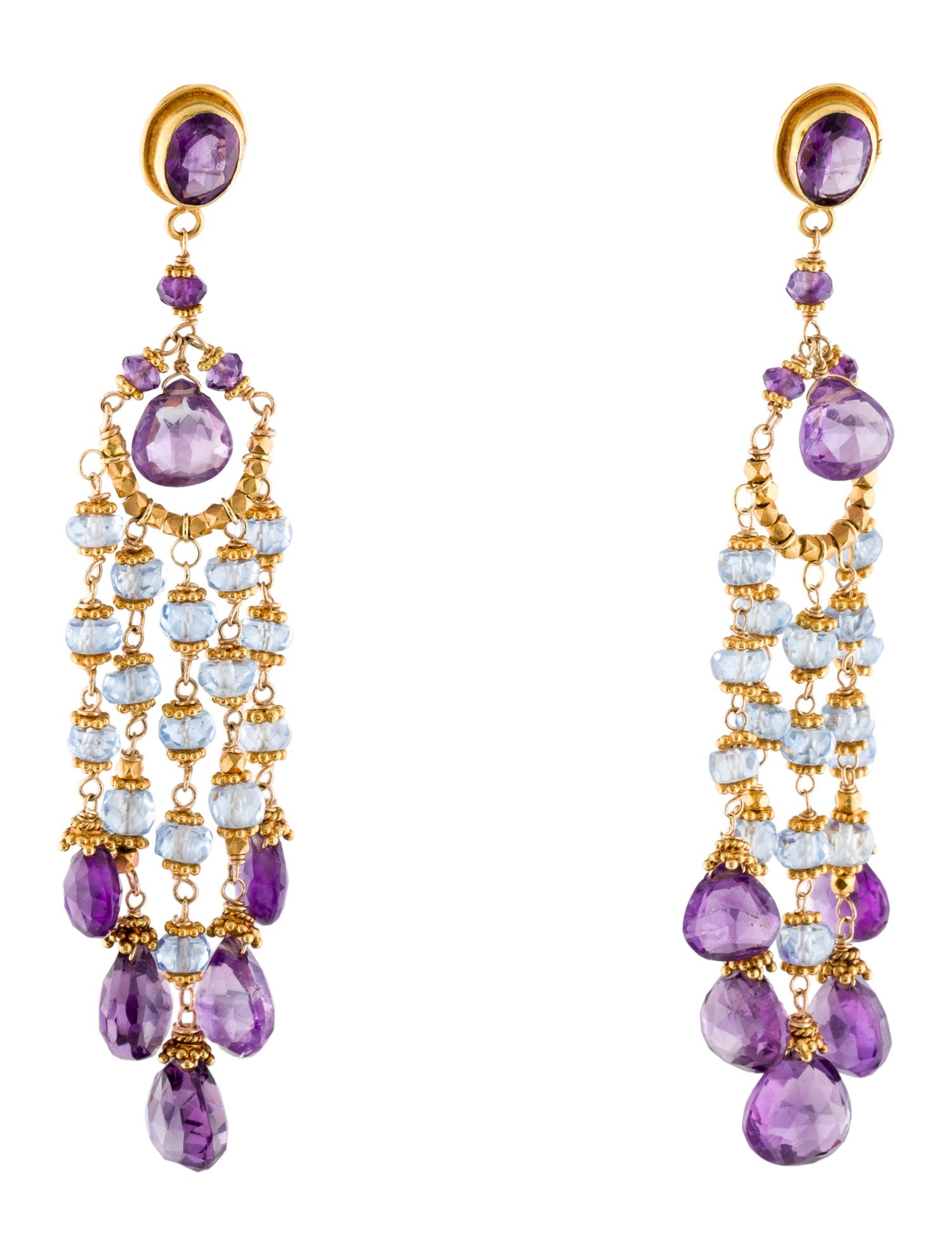 Earrings 18K Synthetic Spinel & Amethyst Chandelier Earrings