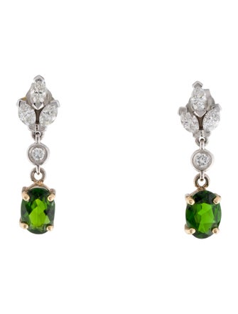 Earrings 14K 1.14ctw Diopside & Diamond Drop Earrings