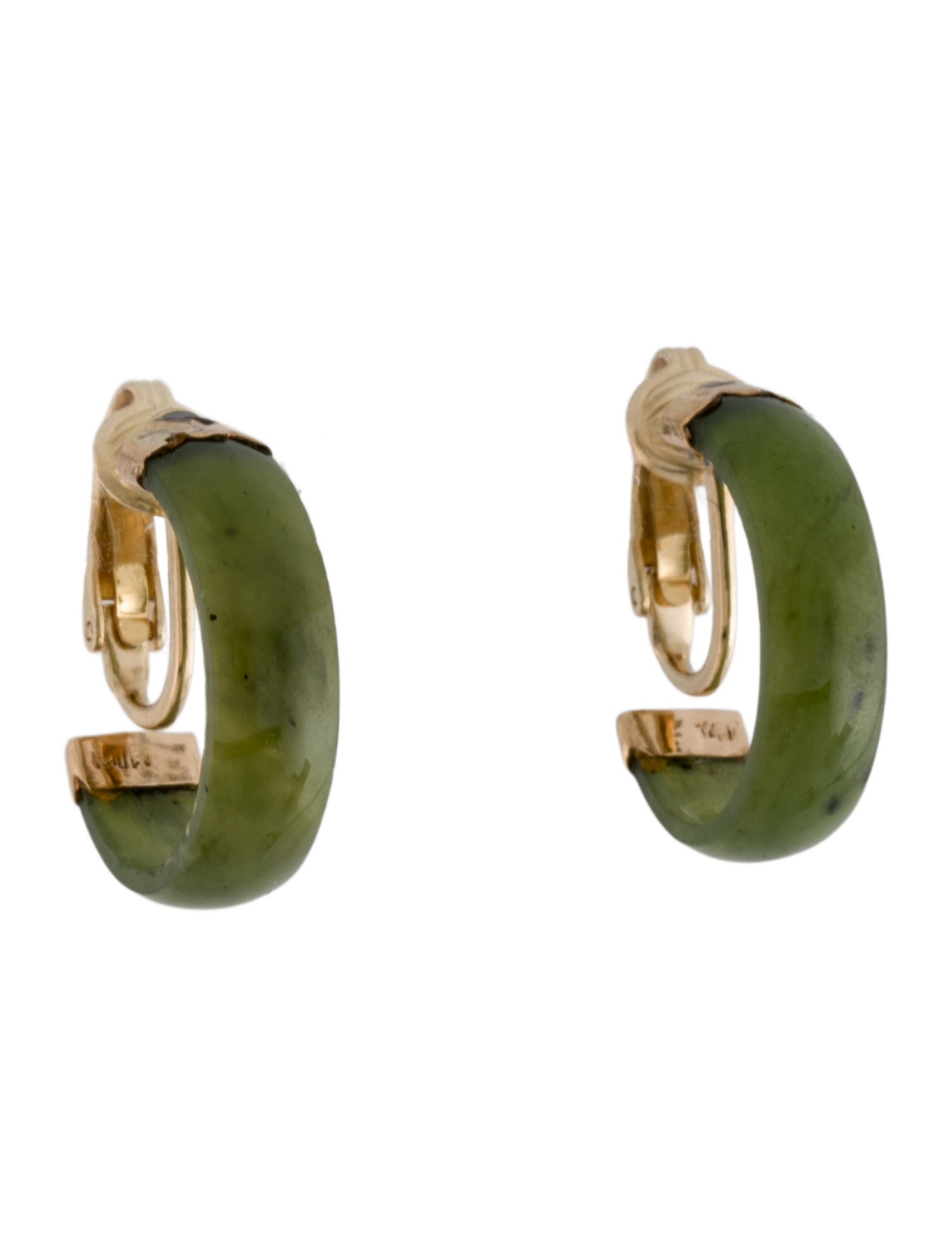 Earrings 14K Nephrite Hoop Clip-On Earrings
