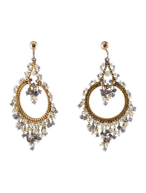 Earrings 10K Pearl & Iolite Drop Earrings