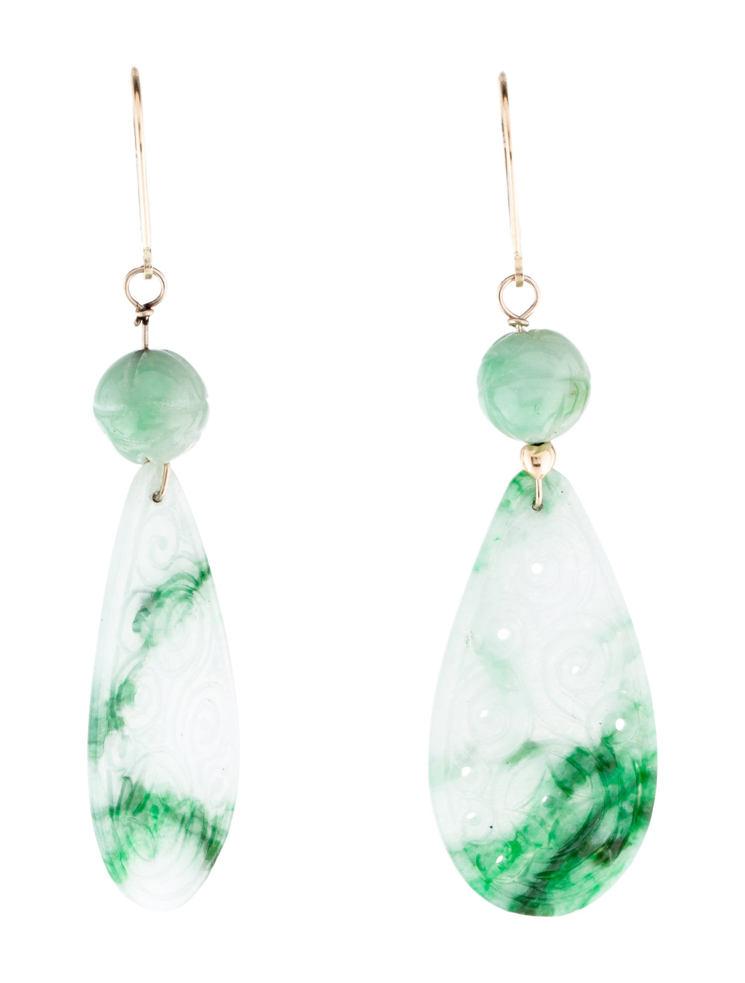 Earrings 14K Jadeite Carved Drop Earrings