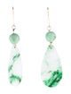 Earrings 14K Jadeite Carved Drop Earrings