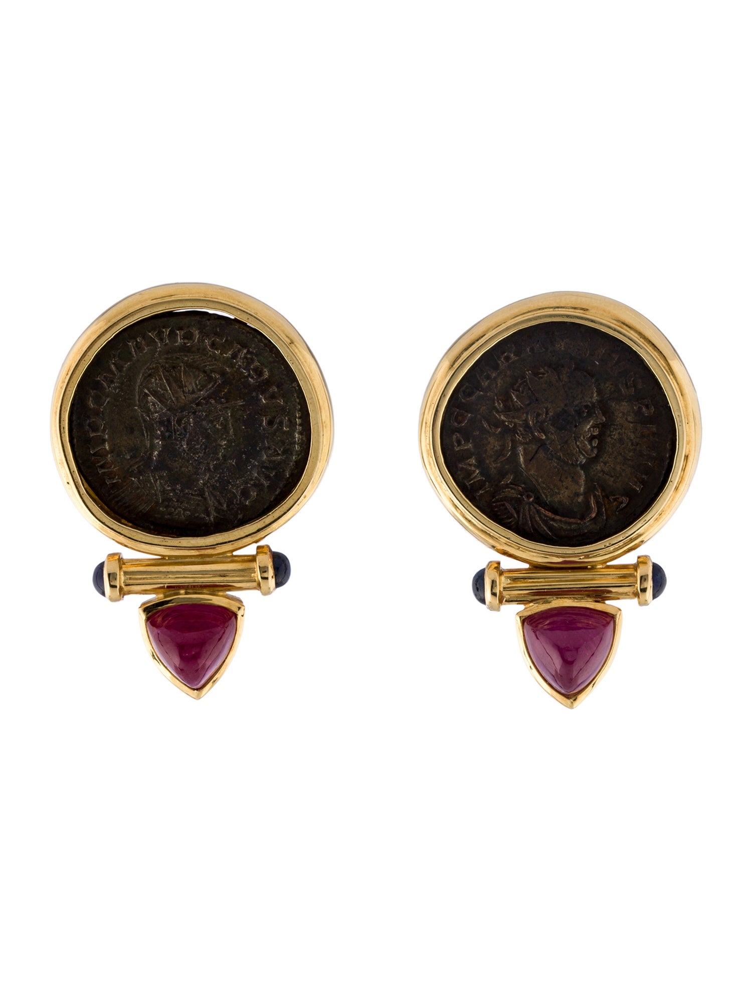 Earrings 18K 7.68ctw Ruby, Sapphire & Coin Drop Earrings