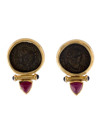 Earrings 18K 7.68ctw Ruby, Sapphire & Coin Drop Earrings