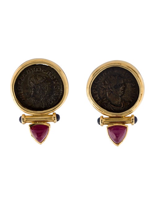 Earrings 18K 7.68ctw Ruby, Sapphire & Coin Drop Earrings