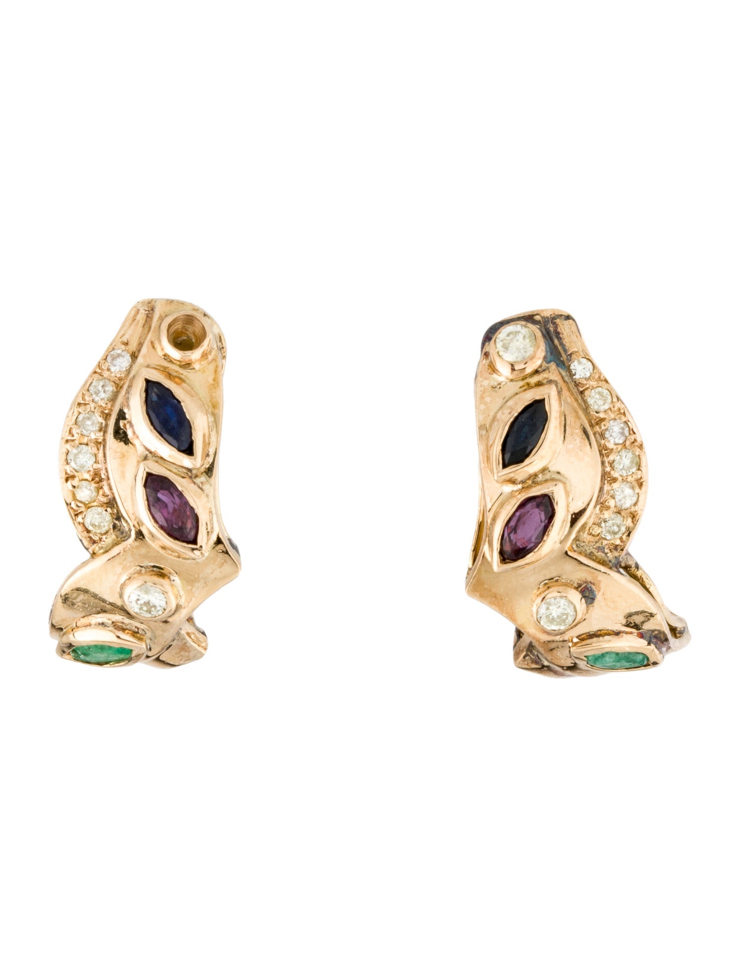 Earrings 14K Multistone & Diamond Earclips
