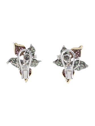 Earrings 18K Pink Sapphire, Tsavorite Garnet & Diamond Earclips