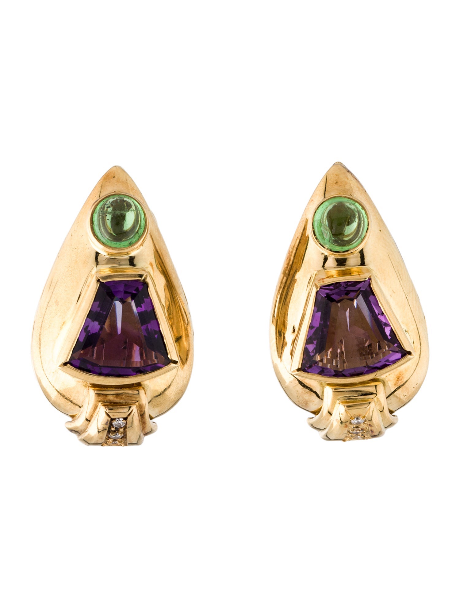 Earrings 18K 9.08ctw Amethyst, Tsavorite Garnet & Diamond Earclip Earrings