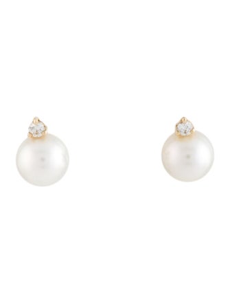 Earrings 14K Pearl & Diamond Stud Earrings