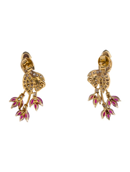 Earrings 18K 3.01ctw Ruby & Diamond Flower Chandelier Earrings