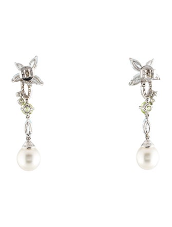 Earrings 18K Pearl, Peridot, Aquamarine & Diamond Drop Earrings