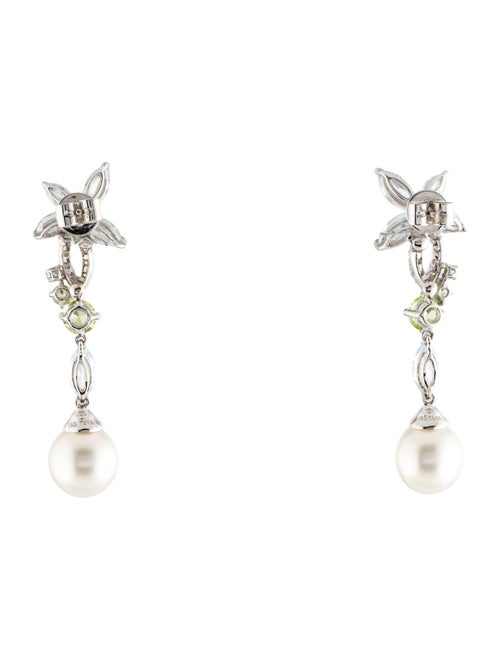Earrings 18K Pearl, Peridot, Aquamarine & Diamond Drop Earrings