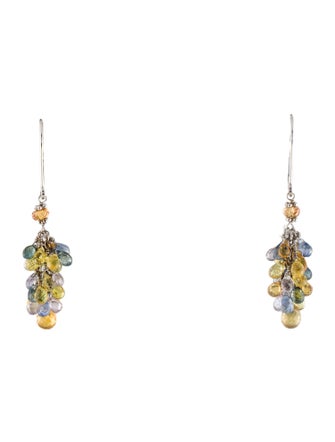 Earrings 14K Sapphire Multicolor Briolette Bead Cluster Drop Earrings