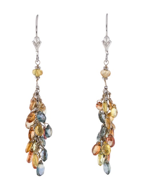 Earrings 14K Sapphire Multicolor Briolette Bead Cluster Drop Earrings