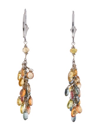Earrings 14K Sapphire Multicolor Briolette Bead Cluster Drop Earrings