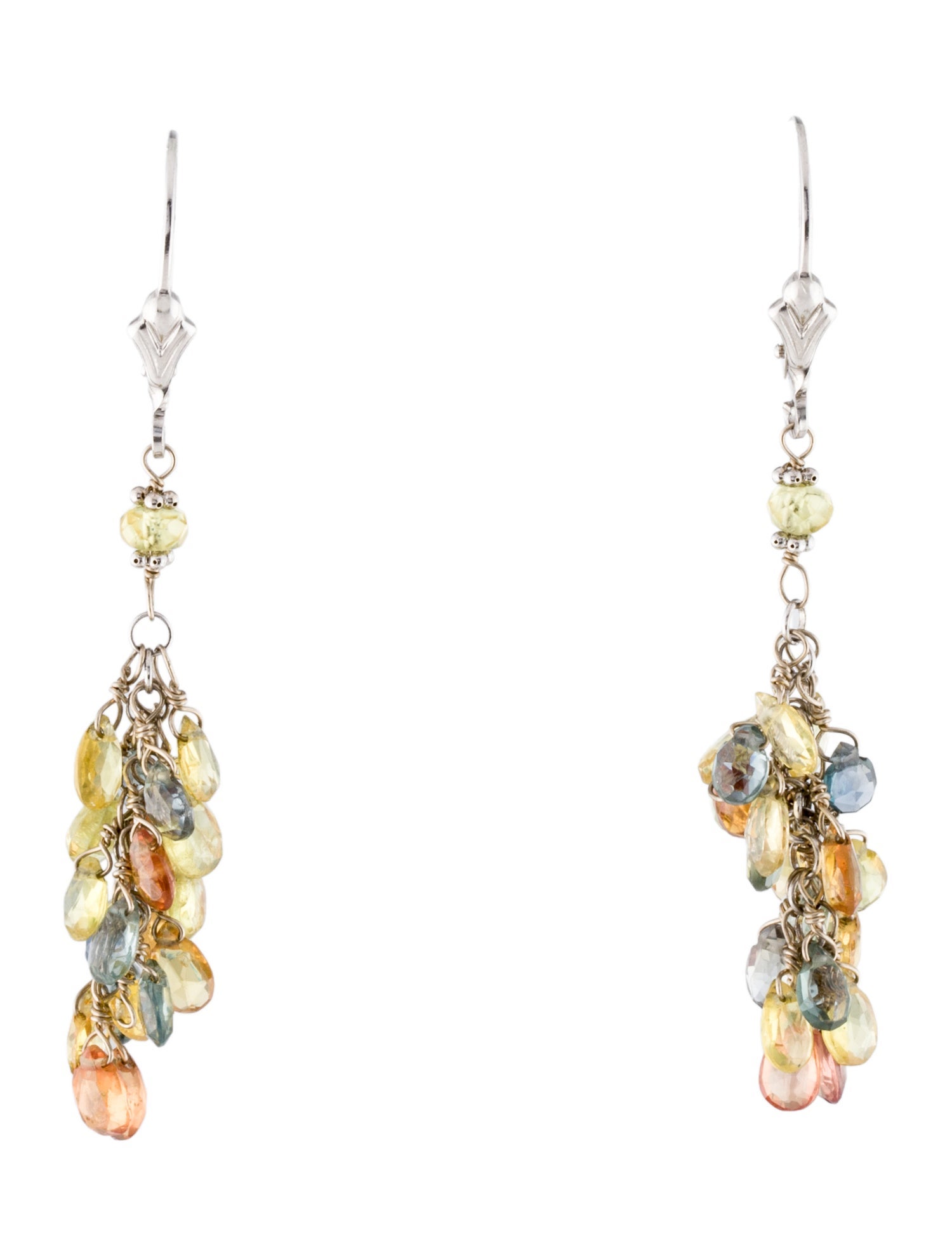 Earrings 14K Sapphire Multicolor Briolette Cluster Earrings