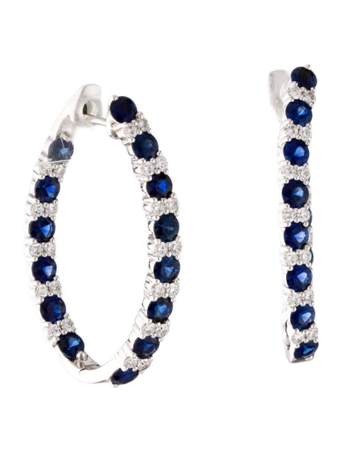 Earrings 18K Sapphire & Diamond Inside-Out Curved Oval Hoop Earrings