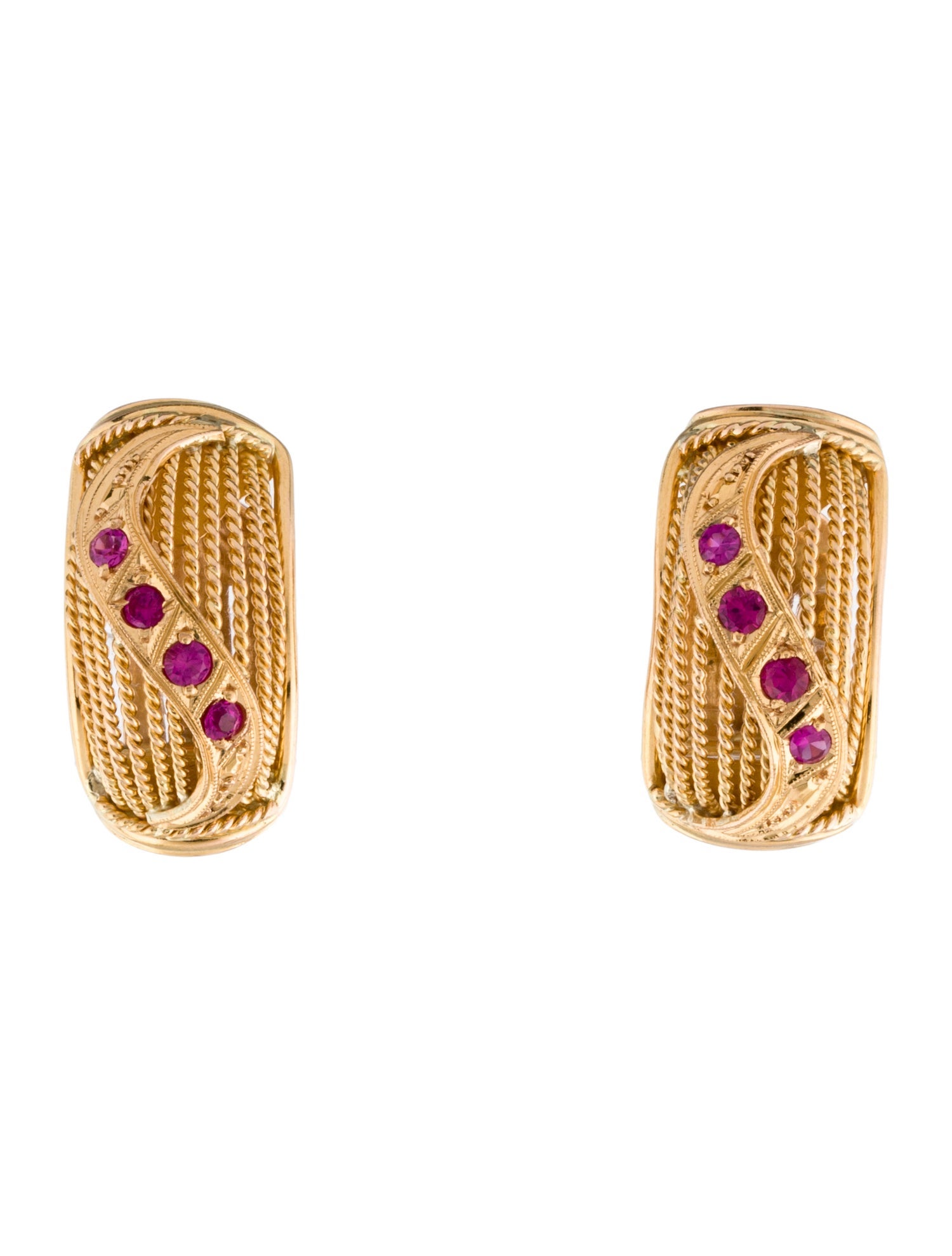 Earrings Vintage 18K Synthetic Ruby Clip-On
