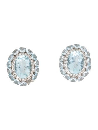 Earrings 14K Aquamarine & Diamond Ear Clip Earrings