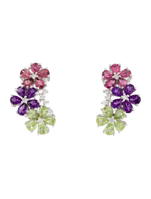 Earrings 14K Multistone Flower Earclips