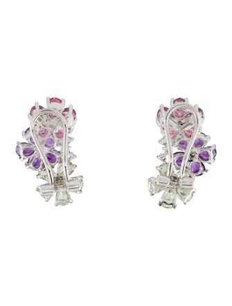 Earrings 14K Multistone Flower Earclips
