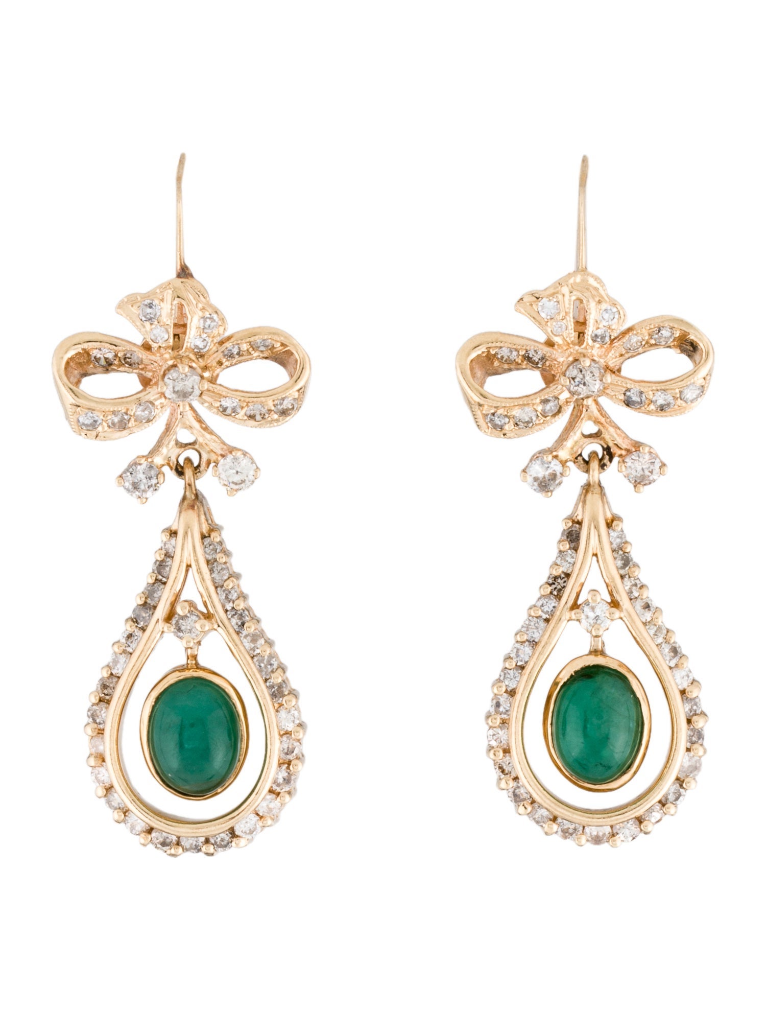 Earrings 14K Emerald & Diamond Drop
