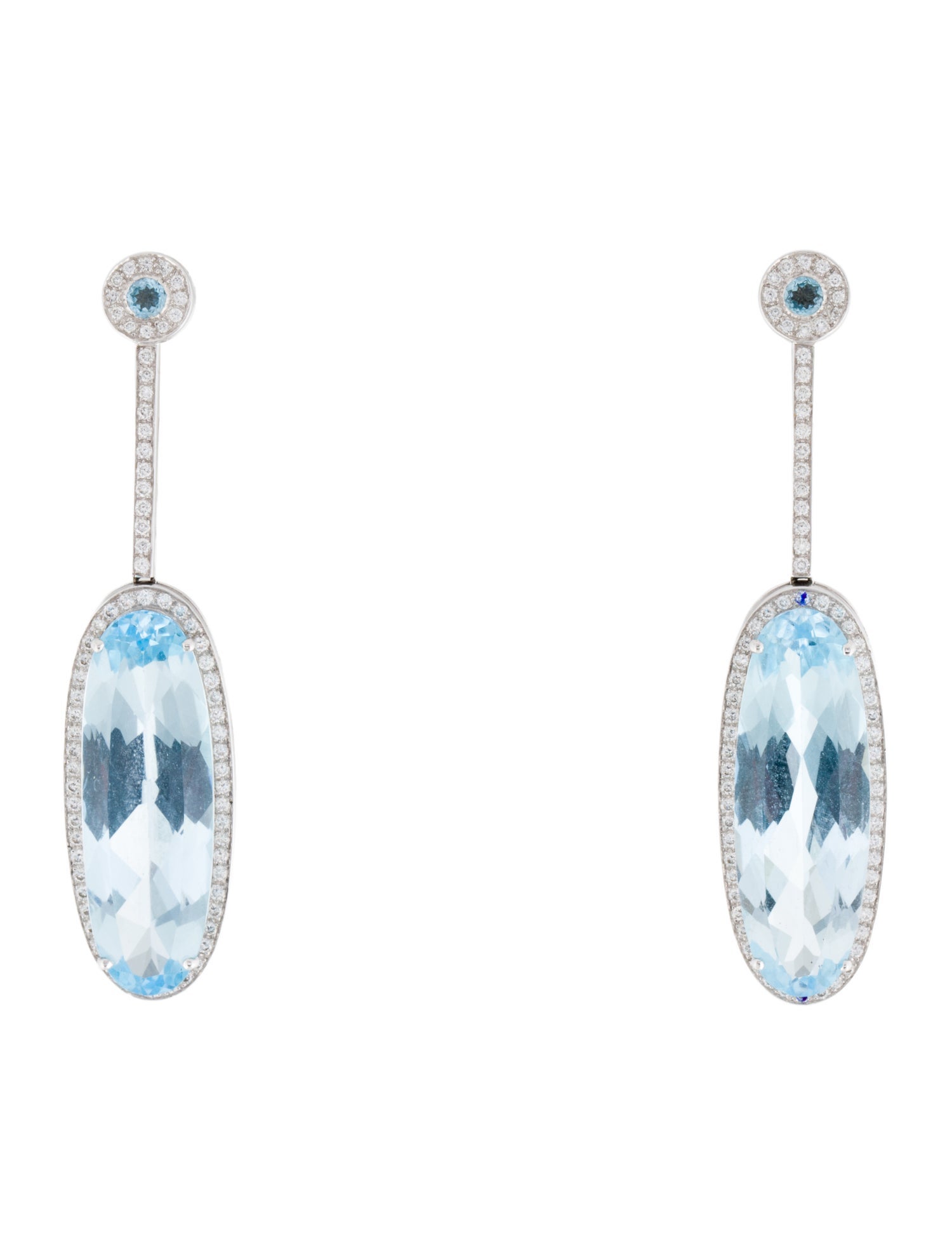 Earrings 18K Blue Topaz & Diamond Drop Clip-On