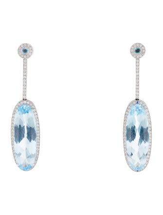Earrings 18K Blue Topaz & Diamond Drop Clip-On Earrings