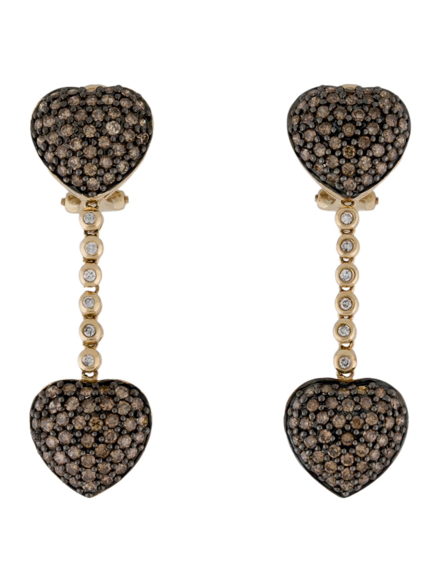 Earrings 14K Diamond Double Heart Drop