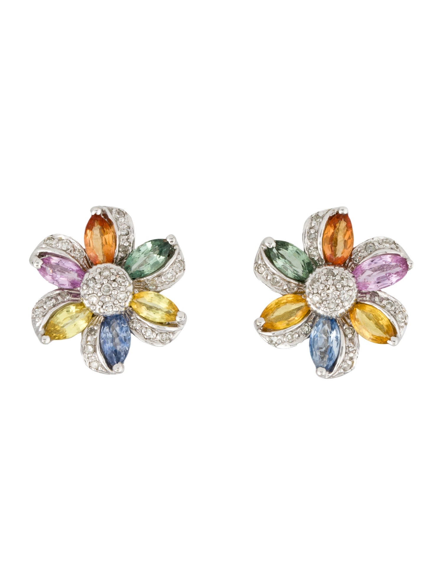 Earrings 14K 3.84ct Sapphire & Diamond Earclips