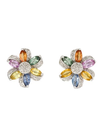 Earrings 14K 3.84ct Sapphire & Diamond Earclips